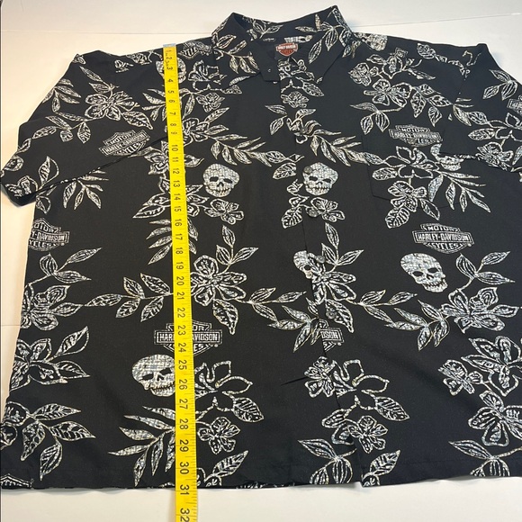 Harley-Davidson Black and White Skull Floral Men's Shirt Sz 2XL - Picture 3 of 10